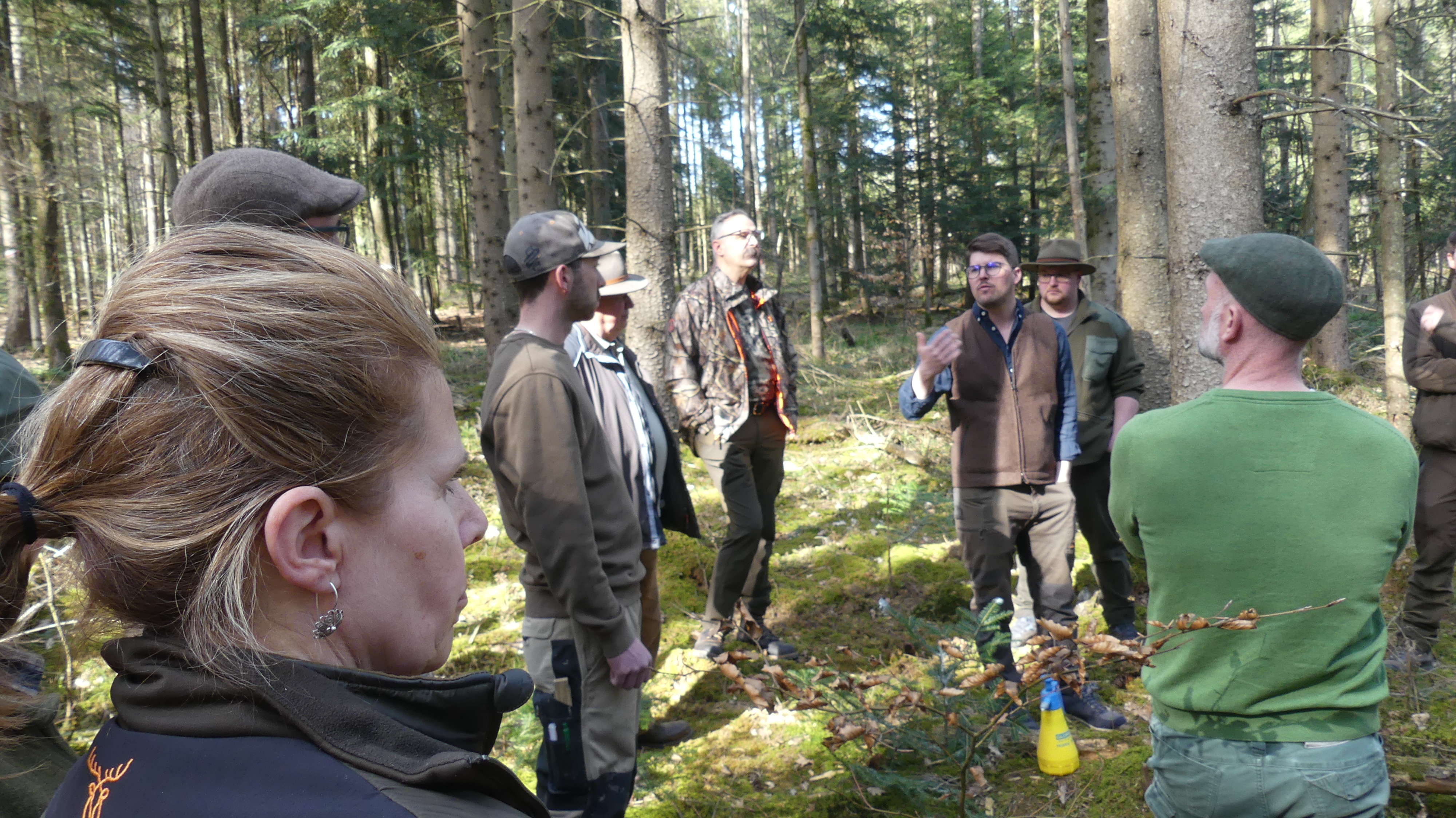 Jägerinnen und Jäger des Jagdverbandes Donauwörth erhielten bei einer Exkursion im Staatsforst bei Monheim eindrucksvolle Einblicke in die forstliche Praxis.